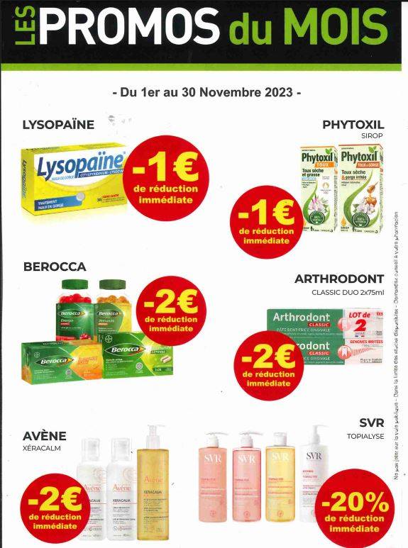 Les promotions du mois de Novembre 2023 à la Pharmacie des Arènes de Toulouse